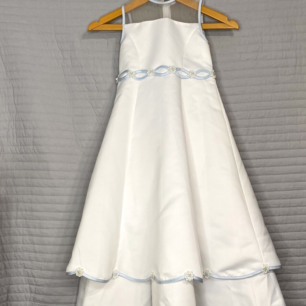 Girl's White and Blue Flower Dress